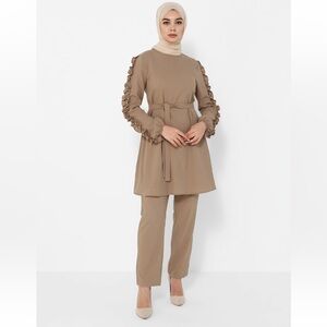 Chic Tan Women's Ruffle Sleeve Jumpsuit